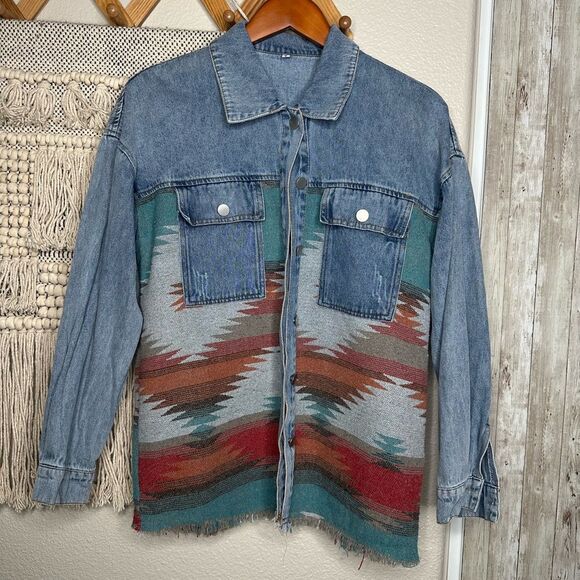 Denim Aztec Pattern Jacket - Picture 1 of 5